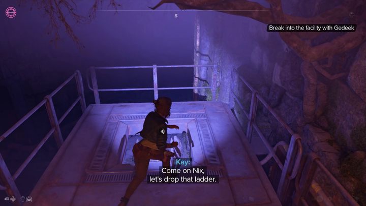 Podczas sekwencji platformowej przed fabryką, pamiętajcie by spuścić drabinę dla stojących z tyłu Gedeeka i ND-5 - Star Wars Outlaws: Spuścizna - solucja, opis przejścia - Star Wars Outlaws - poradnik do gry