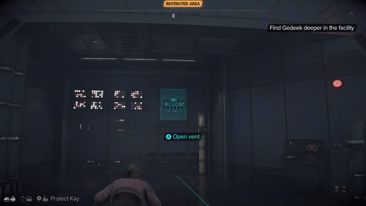 Po wyjściu z windy traficie na niebieską barierę - Star Wars Outlaws: Inżynier droidów - solucja, opis przejścia - Star Wars Outlaws - poradnik do gry