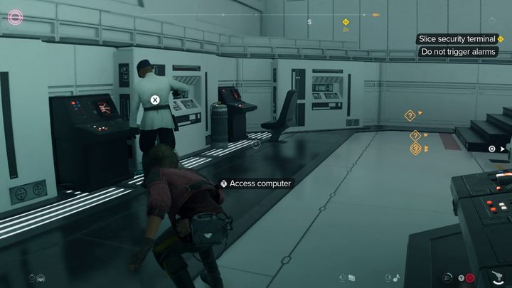 Dojdźcie na sam koniec balkonu i szybko zeskoczcie piętro niżej przez dziurę w barierce - Star Wars Outlaws: Prawda - solucja, opis przejścia - Star Wars Outlaws - poradnik do gry