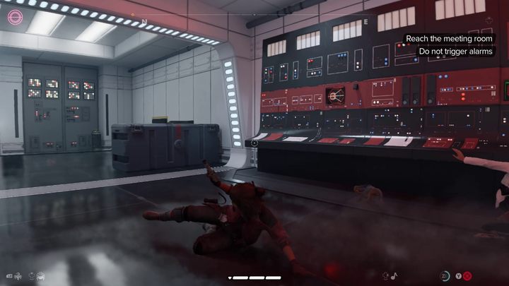 Po opuszczeniu windy, poczekajcie aż oficer i jeden ze szturmowców opuszczą korytarz - Star Wars Outlaws: Prawda - solucja, opis przejścia - Star Wars Outlaws - poradnik do gry
