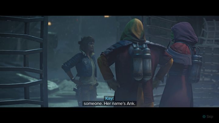 Po wylądowaniu na zimowym Kajimi porozmawiajcie z czekającymi przed statkiem przedstawicielami Klanu Ashigów - Star Wars Outlaws: Włamywaczka - solucja, opis przejścia - Star Wars Outlaws - poradnik do gry