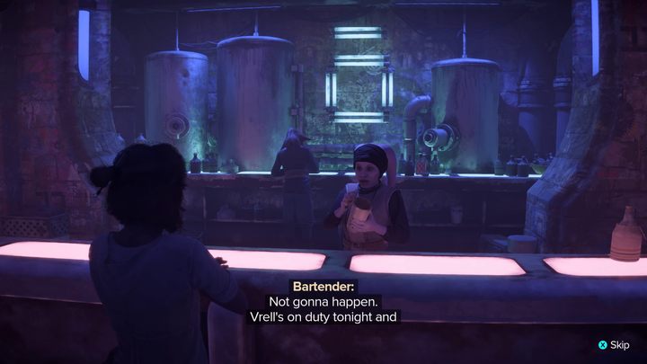 Wewnątrz klubu skierujcie się na parkiet i porozmawiajcie z barmanką - Star Wars Outlaws: Początki - solucja, opis przejścia - Star Wars Outlaws - poradnik do gry
