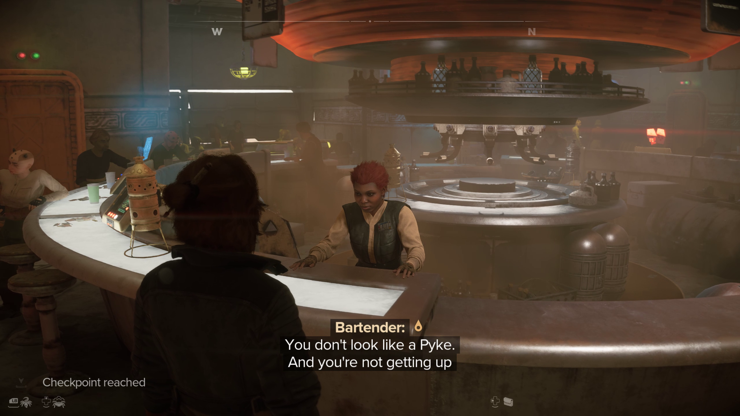 Zagadajcie do barmanki i poproście o spotkanie z szefem lokalnej mafii - Gorakiem - Star Wars Outlaws: Półświatek - solucja, opis przejścia - Star Wars Outlaws - poradnik do gry