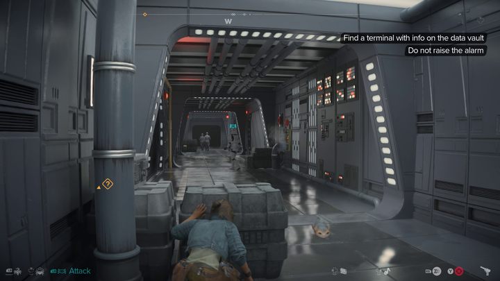 Poczekajcie, aż korytarz opuści para oficerów - Star Wars Outlaws: Fałszywa Flaga - solucja, opis przejścia - Star Wars Outlaws - poradnik do gry