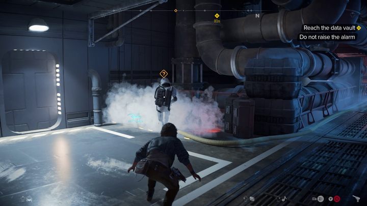Podążajcie za wskaźnikiem misji pokonując kolejne korytarze i pomieszczenia - Star Wars Outlaws: Fałszywa Flaga - solucja, opis przejścia - Star Wars Outlaws - poradnik do gry