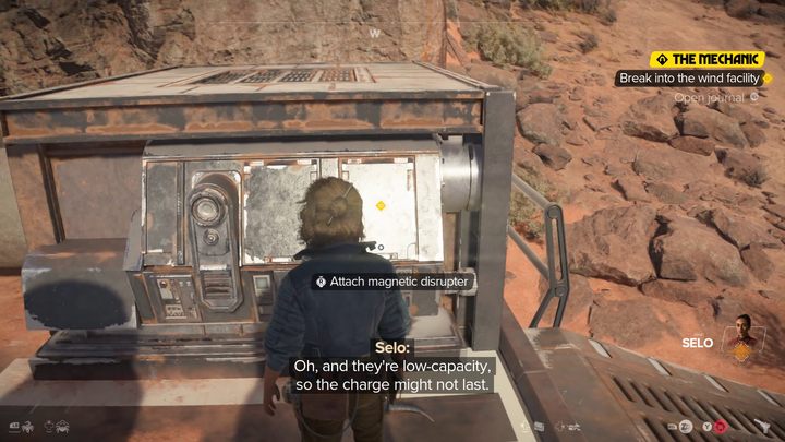 By zatrzymać duży wiatrak u wejścia do tunelu skorzystajcie z urządzeń otrzymanych od Selo - Star Wars Outlaws: Mechanik - solucja, opis przejścia - Star Wars Outlaws - poradnik do gry