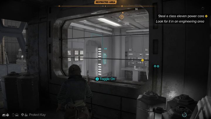 Obezwładnijcie dwóch techników stojących przy zamkniętych drzwiach do niewielkiego pomieszczenia - Star Wars Outlaws: Wrak - solucja, opis przejścia - Star Wars Outlaws - poradnik do gry