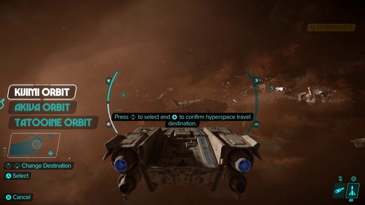 Instrukcje na ekranie przeprowadzą Was przez proces uruchamiania nadświetlnej - Star Wars Outlaws: Wrak - solucja, opis przejścia - Star Wars Outlaws - poradnik do gry