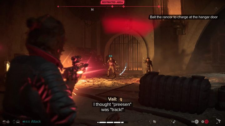 Podczas starcia dojdzie do komplikacji - po pierwszym uderzeniu szyna zawiesi się - Star Wars Outlaws: Jak pokonać rancora? - Star Wars Outlaws - poradnik do gry