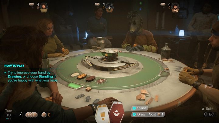 Kesselski sabak to gra karciana dla czterech osób - Star Wars Outlaws: Jak grać w kesselskiego sabaka? - Star Wars Outlaws - poradnik do gry