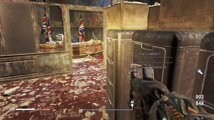 Pozbądźcie się znajdujących się na piętrze bandytów, a następnie przejdźcie do gabinetu z brytyjskimi flagami - Fallout London: Gdzie znaleźć klucze w Bank of England? - Fallout London - poradnik do gry