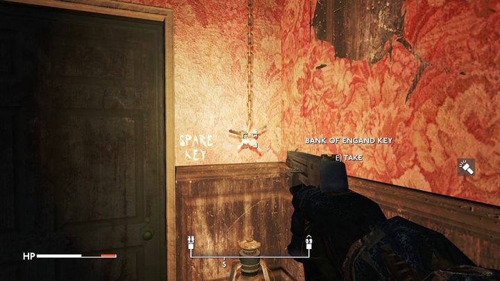 Na końcu korytarza, obok drzwi, znajdziecie wiszące na łańcuchu klucze do banku - Fallout London: Gdzie znaleźć klucze w Bank of England? - Fallout London - poradnik do gry
