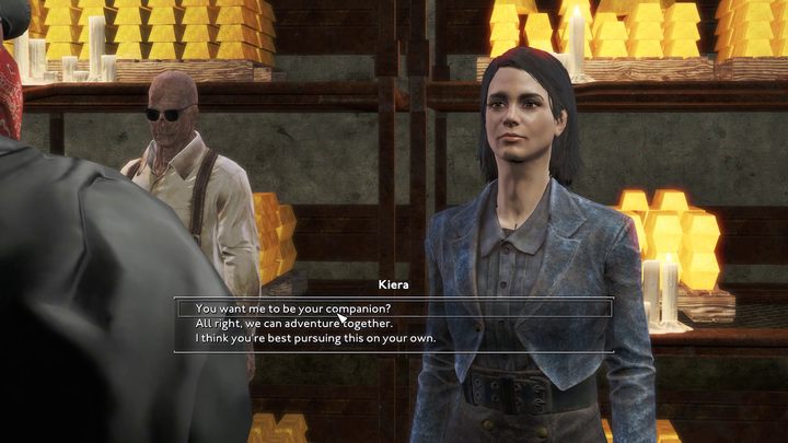 W czasie rozmowy kobieta podziękuje Wam za pomoc, zdradzi Wam nieco faktów na swój temat, a także przybliży nieco ciekawostek na temat samej placówki Bank of England - Fallout London: Jak zrekrutować Kierę? - Fallout London - poradnik do gry