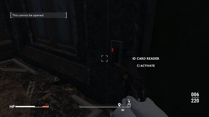 By dostać się do środka magazynu potrzebujecie karty dostępu, którą włożyć musicie do czytnika obok drzwi wejściowych - Fallout London: Jak zniszczyć magazyn z bronią? - Fallout London - poradnik do gry