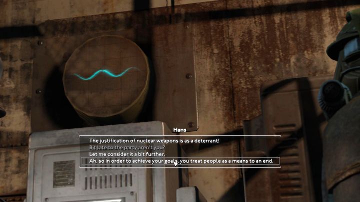 Na potrzeby przechytrzenia SI wybierajcie docelowo opcje dialogowe What is your sacred duty - Fallout London: Jak wydostać się z łodzi podwodnej U-96? - Fallout London - poradnik do gry