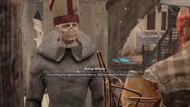 Biskup przebywa na ambonie, do której dostaniecie się po znajdującej się obok drabinie - Fallout London: Fidei Defensor - Fallout London - poradnik do gry