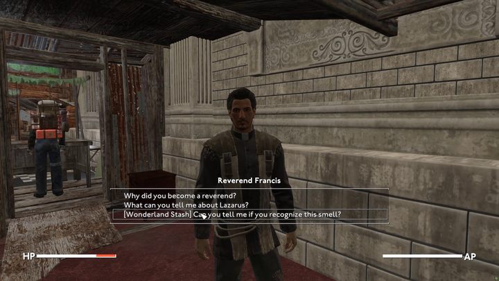 Francis rozpozna dziwaczny zapach towaru sprzedawanego przez Lazarusa i zasugeruje Wam poszukanie skrytki Lazarusa w przykościelnym ogrodzie - Fallout London: Cold Case - Fallout London - poradnik do gry