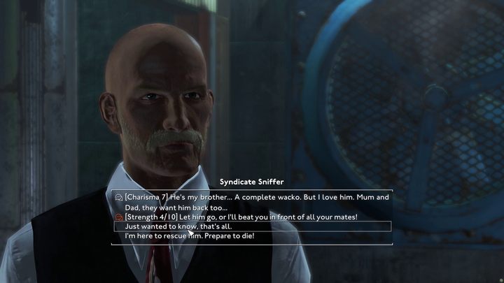 Jeżeli macie wystarczająco dużo Charyzmy lub Siły (kolejno 7 i 10 punktów) możecie spróbować przekonać gangsterów, by wydali Wam Lazarusa - Fallout London: Cold Case - Fallout London - poradnik do gry