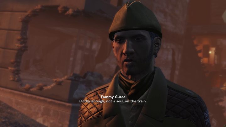 Porozmawiajcie ze strażnikiem Tommies stojącym przy kraterze - Fallout London: Lay of the Land - Fallout London - poradnik do gry