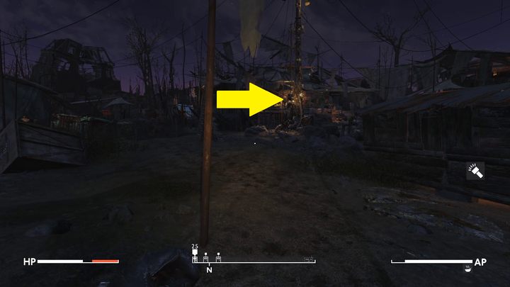 Po dotarciu do obozowiska sekty rządzonej przez Chiefa Roacha, skierujcie się do jednej z drewnianych chatek ustawionych w centrum osady - Fallout London: Hear Ye, Hear Ye - Fallout London - poradnik do gry