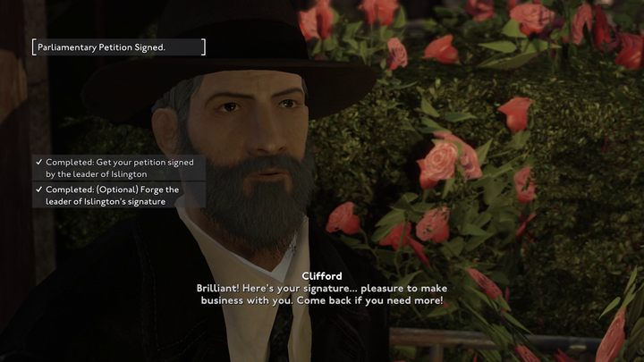 Po krótkiej animacji i zabawnym monologu Clifford wręczy Wam podrobiony podpis, a związany z nim cel misji zostanie zaliczony - Fallout London: Hear Ye, Hear Ye - Fallout London - poradnik do gry