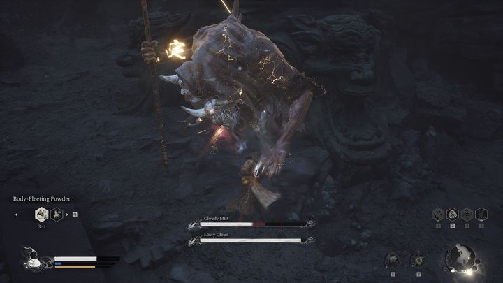 Gdy tylko zobaczycie, że wbija on swój kostur w ziemię, czym prędzej przestańcie na niego patrzeć, unikniecie wtedy oślepienia - Black Myth Wukong: Jak pokonać bossa Pochmurna Mgła i Zamglona Chmura (Cloudy Mist and Misty Cloud)? - Black Myth Wukong - poradnik do gry