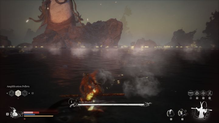 Przy atakach, które mają mały zasięg i nie stanowią żadnego zagrożenia, warto ładować swoje mocne ciosy - Black Myth Wukong: Jak pokonać bossa Kamienna małpa (Stone Monkey)? - Black Myth Wukong - poradnik do gry