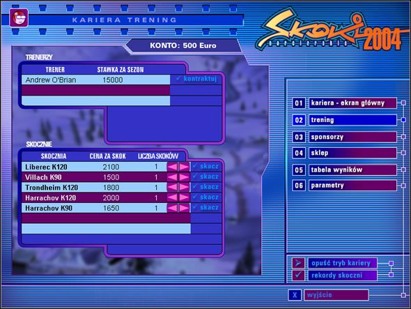 Mamy do wyboru dwa sposoby trenowania - Trening | Kariera | Skoki narciarskie 2004 - Skoki narciarskie 2004 - poradnik do gry