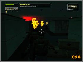 Aby kontynuować wędrówkę, musisz przejść przez punkt obserwacyjny (095 ) , dostać się na samą górę kondygnacji (096 ) (prawy górny róg) i przebić się przez biura (097 ) (098 ) - tutaj z kolei dobrze jest otoczyć wroga - TV Station | Solucja | Freedom Fighters - Freedom Fighters - poradnik do gry