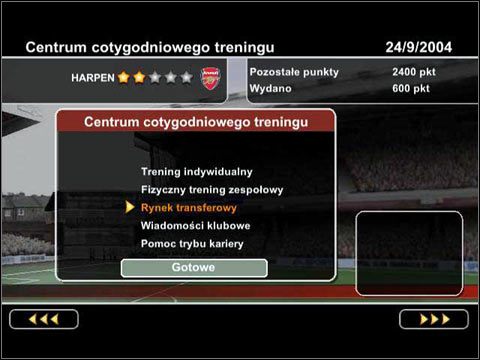 rys 14. Centrum treningowe - Transfery | Tryby treningu i kariery FIFA Football 2004 - FIFA Football 2004 - poradnik do gry