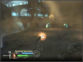 Boss bardzo dobrze wcina się w ciosy, więc co chwile używaj bloku i kontruj - The King of the Dead - Droga Aragorna, Legolasa oraz Gimliego - Władca Pierścieni: Powrót Króla - poradnik do gry