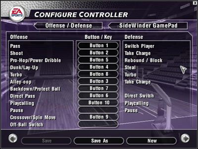 Wyjściowe ustawienie klawiszy w Siderwinderze jak najbardziej nadaje się do gry - Sterowanie II | NBA Live 2004 - NBA Live 2004 - poradnik do gry