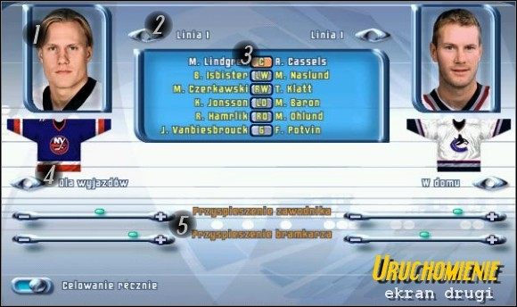 Drugie okno z tej samej opcji i ponownie krótki opis elementów pojawiających się na nim - Uruchomienie | Tryby gry NHL 2001 - NHL 2001 - poradnik do gry