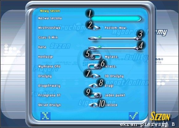 Ekran pojawia się tylko, jeśli wcześniej nie został zapisany jakikolwiek inny sezon - Sezon | Tryby gry NHL 2001 - NHL 2001 - poradnik do gry