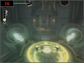 Teraz czeka nas nieco trudniejsze zadanie - musimy uruchomić system ochronny za pomocą dwóch dźwigni na środku platformy [75] - The Palaces defense system - Prince of Persia: Piaski Czasu - poradnik do gry