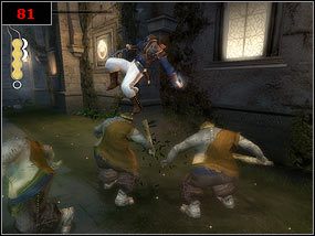 Po drodze czeka nas kilka pułapek, w postaci pił czy też wspomnianych już drewnianych bali, jednak nie powinno być z nimi kłopotu - A Booby-Trapped courtyard - Prince of Persia: Piaski Czasu - poradnik do gry