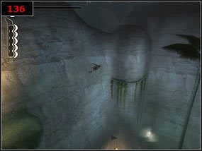 Dzięki skokom z palmy na palmę [135] dostaniemy się na skalną półkę, z której to musimy przebiec na gzyms [136] i później dalej na kolejne palmy - The Baths - Prince of Persia: Piaski Czasu - poradnik do gry