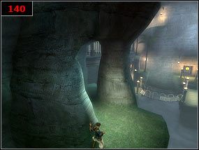 Aby wskoczyć na tą palmę, musimy przebiec po ścianie i odbić się w miejscu gdzie rosną rośliny [139] (ten zielony pasek) - The Baths - Prince of Persia: Piaski Czasu - poradnik do gry