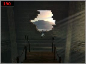 Unikając piły tarczowej wspinamy się po gzymsie [189] , po czym przeskakujemy na pomost - A broken bridge - Prince of Persia: Piaski Czasu - poradnik do gry