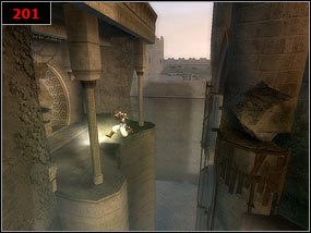 Wdrapujemy się na krawędź kolumny [200] , po czym przeskakujemy na drugą stronę na taras [201] - Ill meet You at the baths - Prince of Persia: Piaski Czasu - poradnik do gry