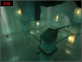 Etap w zalanej sali zaczynamy od skoku z wysuniętej kładki [235] i dotarcia na zniszczony filar, po którym należy się wspiąć [236] - Out of the well - Prince of Persia: Piaski Czasu - poradnik do gry