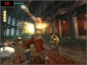 Kolejne przeszkody to proste do ominięcia drewniane słupy z ostrzami [38] , które nie powinny sprawić najmniejszych kłopotów - You have unleashed The Sands of Time - Prince of Persia: Piaski Czasu - poradnik do gry