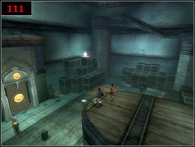 Dźwignie, które należy pociągnąć oznaczone są białym znakiem [110] , nad którym wystarczy podskoczyć - The Warehouse - Prince of Persia: Piaski Czasu - poradnik do gry