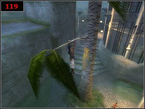 Czas dostać się do Zoo - zaczynamy od wspięcia się na podwyższenie [118] , potem na kolejne a na końcu skaczemy na gałąź [119] - A top a bird cage - Prince of Persia: Piaski Czasu - poradnik do gry