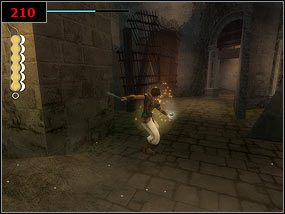 Tam pociągamy za dźwignię [209] , która powoduje, że cześć drzwi lub bram zostanie otwartych bądź zamkniętych, przez co będziemy musieli stoczyć walkę z przerośniętymi robakami [210] - Waterfall - Prince of Persia: Piaski Czasu - poradnik do gry