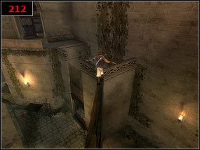 Docieramy do pomieszczenia, gdzie należy pociągnąć za dźwignię [211] , wspiąć się po drabinie i przejść po zamkniętej bramie [212] - Waterfall - Prince of Persia: Piaski Czasu - poradnik do gry