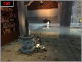 Promień kierujemy ponownie na drugi koniec sali ustawiając zwierciadła na ciemnych plamach na podłodze [264] , po czym wybijamy dziurę w ścianie i ustawiamy ostatnie zwierciadło [265] - Observatory - Prince of Persia: Piaski Czasu - poradnik do gry