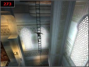 Gdy wysunie się fragment ściany, odbijając się od niego i kolumny [272] dostajemy się na górę, a potem po ścianie na drabinę [273] - Observatory - Prince of Persia: Piaski Czasu - poradnik do gry