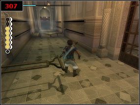 Płyty z wysuwanymi ostrzami pokonujemy powoli przez nie przechodząc [306], po czym naciskamy przycisk po prawej stronie - Hall of learning coutyards - Prince of Persia: Piaski Czasu - poradnik do gry