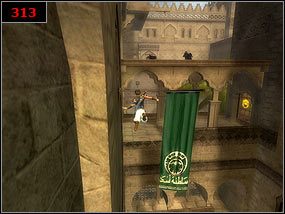 Z drugiego końca muru skaczemy na linę [312] , dostajemy się na pomost, a niego po drążkach dalej [313] - On the ramparts - Prince of Persia: Piaski Czasu - poradnik do gry